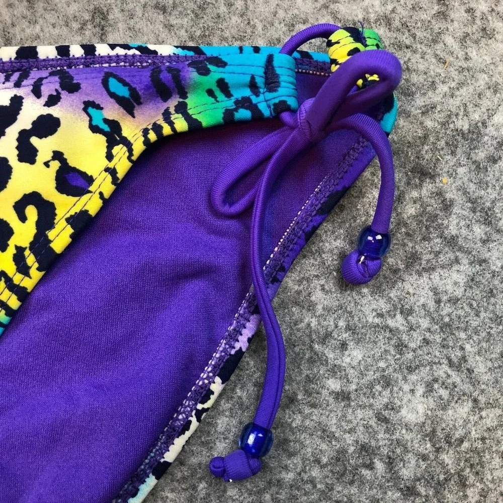 Joe Boxer Bikini Bottom XL Purple Leopard Full Coverage Bottom Side Tie Hipster